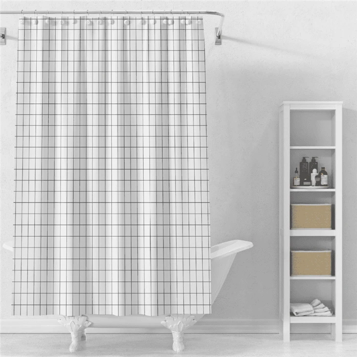 Geometric Simple PEVA Shower Curtain Water Repellent Reusable Bath Curtain